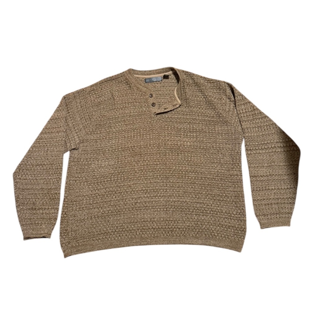Oscar de la Renta Men’s Henley Sweater Light Brown Textured‎ Knit Size XXL